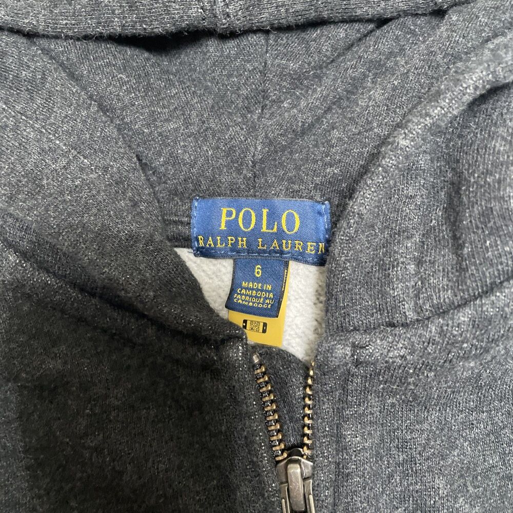 Polo Ralph Lauren Boys Hoodie Jacket Dark Gray Embroidered Pony Full Zip Size 6 - Picture 3 of 8